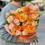Warm bouquet with dahlias and roses «Orange Mood»