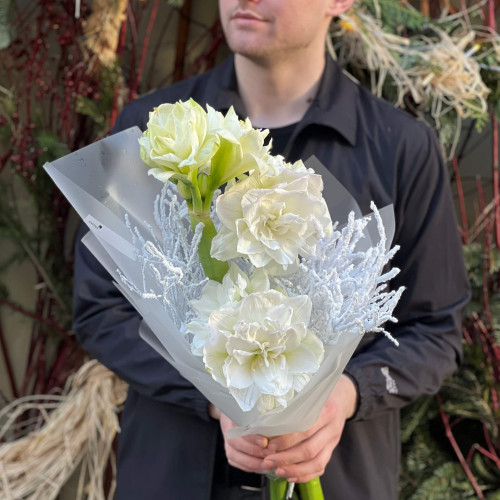 Зимний букет с амариллисами «Комплимент для Насти»