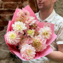 15 delicate pink dahlias in a bouquet «Dahlia Marshmallow»