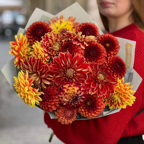 Bright bouquet of 19 dahlias «Scheherazade's Dawns»