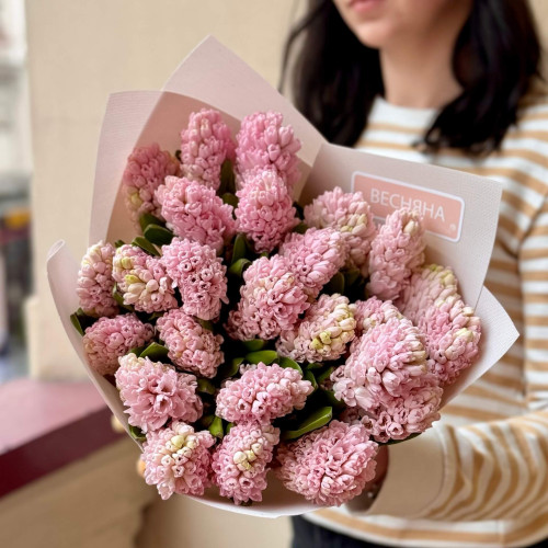25 гіацинтів у букеті «Полуничне морозиво»