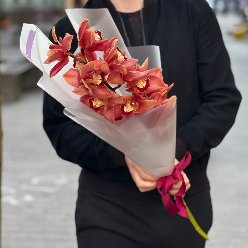 Надзвичайний цимбідіум Brown Victoria у букеті «Теракотові метелики»