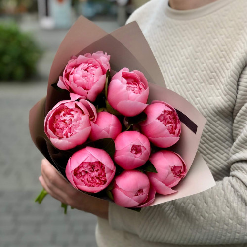Bouquet of 9 Etched Salmon peonies «Romantic moment»