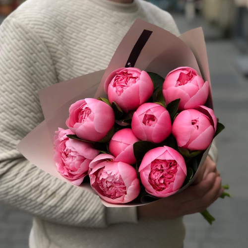 Bouquet of 9 Etched Salmon peonies «Romantic moment»