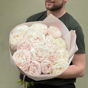 15 peonies in a bouquet «Powder cloud»