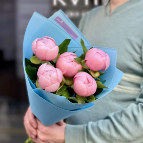 5 salmon peonies in a bouquet «Pink Dawn»