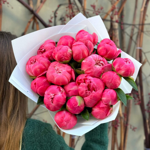 19 яскравих півоній Coral Charm у букеті «Коралова розкіш»