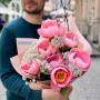 Delicate bouquet of 7 Salmon Dream pink peonies «Luxurious Necklace»