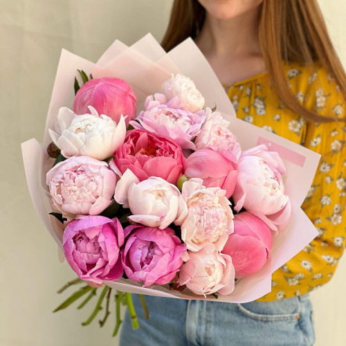 Mix of 15 peonies in a bouquet «So sweet»