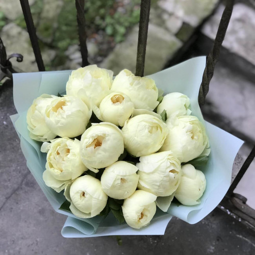 Букет из 15 сливочных пионов «Лимонный пломбир»