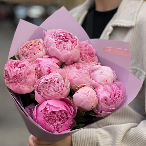 Delicate mono bouquet of 11 peonies «Pink moments»