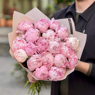 19 peonies in a bouquet «Cotton Candy»