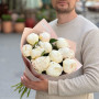 11 white peonies in a bouquet «Light cloud»