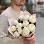 11 white peonies in a bouquet «Light cloud»