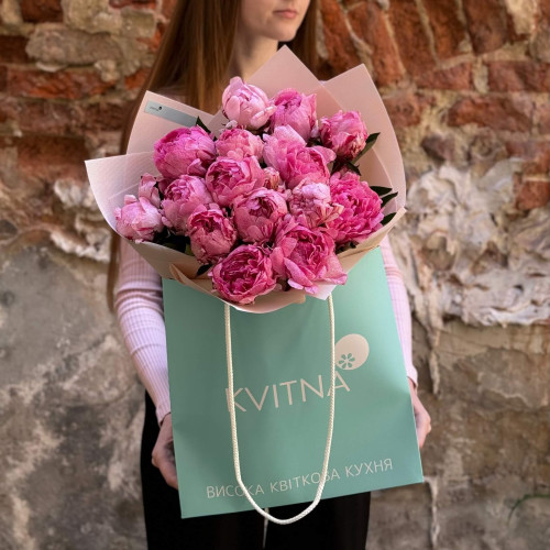 15 luxurious pink peonies in a bouquet «Incredible pleasure»