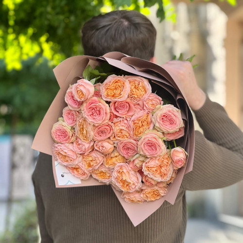 7 branches of spray peony roses in a bouquet «Honey Mood»