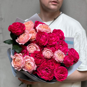 Мікс кущових піоновидних троянд Juliet та Bachelor «Пристрасні пелюстки»