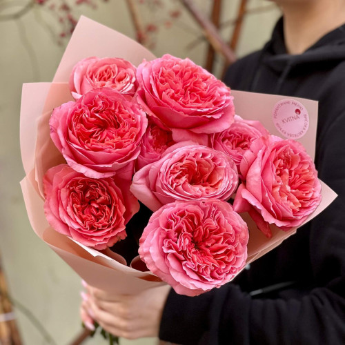 9 троянд Candy X-Pression у букеті «Кораловий візерунок»