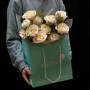 11 peony roses and mimosa in a bouquet «Sunny Capri»