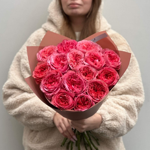 15 яскравих піоновидних троянд Candy X-Pressionв букеті «Солодкі троянди»