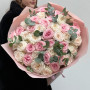Mix of 39 fragrant peony roses of White O'Hara & Pink O'Hara varieties in a bouquet «Creamy and Pink»