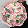 Mix of 39 fragrant peony roses of White O'Hara & Pink O'Hara varieties in a bouquet «Creamy and Pink»