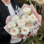 9 White O'Hara peony roses in a bouquet «Frosty Wind»