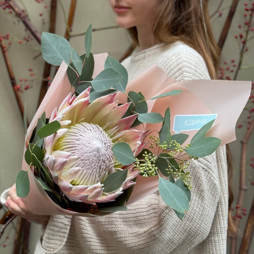 Неймовірна королівська протея з евкаліптом у букеті «Зірка Африки»