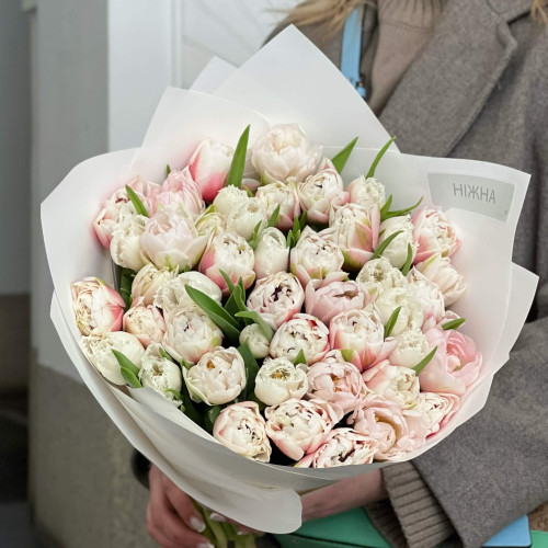 Букет з 31 піоновидного тюльпана «Повільний танець»