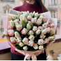 Mix of Sambuca peony tulips and white classic tulips in a bouquet «Strawberry Vibe»