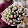 Mix of Sambuca peony tulips and white classic tulips in a bouquet «Strawberry Vibe»