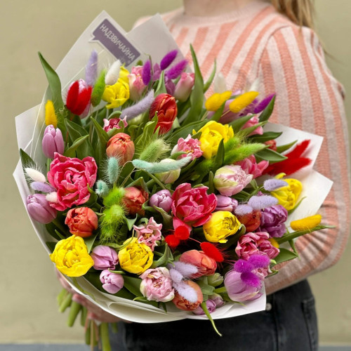 41 тюльпан у букеті «Морські камінчики»