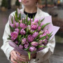 Mix of 39 peony shaped and classic tulips in a bouquet «Lilac Confiture»