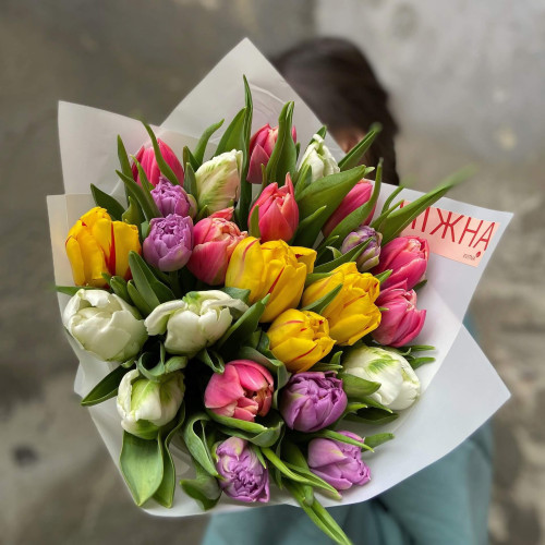 Кольоровий мікс з 25 тюльпанів