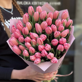 Букет из 51 классического тюльпана «Розовое зарево»