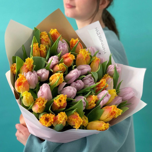 Мікс із 45 преміальних тюльпанів «Лід і полум'я»