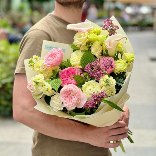 Colorful bouquet with peony roses «Summer Chic»