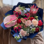 Unusual exotic bouquet with protea «Princess' Evening»