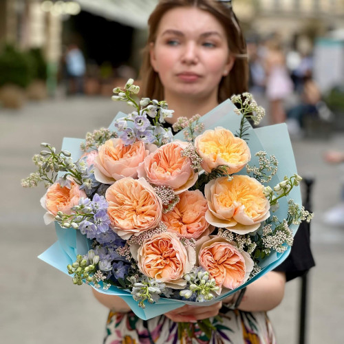 Розкішний букет з піоновидної троянди Juliet «Канікули в Провансі»