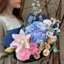 Light bouquet with fragrant lilies «Quartz and Sapphire»