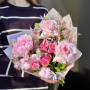 Pink fragrant bouquet with peony roses and peonies «Gentle Tetyanka»