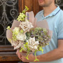 Pastel bouquet with interesting flowers «Foggy Morning»
