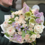 Delicate bouquet with lilacs and White O'Hara peony roses «Lavender Harmony»