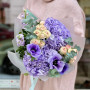 Delicate lilac bouquet with hydrangeas and anemones «The mystical purple»