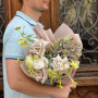Pastel bouquet with interesting flowers «Foggy Morning»