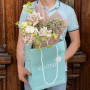 Pastel bouquet with interesting flowers «Foggy Morning»