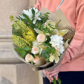 Pastel bouquet with eremurus and spray roses «Fantastic mood»