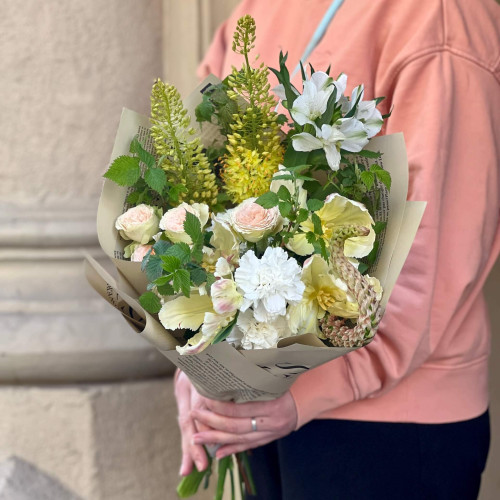 Pastel bouquet with eremurus and spray roses «Fantastic mood»