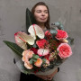 Exquisite bouquet with anthuriums and peont roses «Picasso's Kiss»