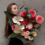 Exquisite bouquet with anthuriums and peont roses «Picasso's Kiss»